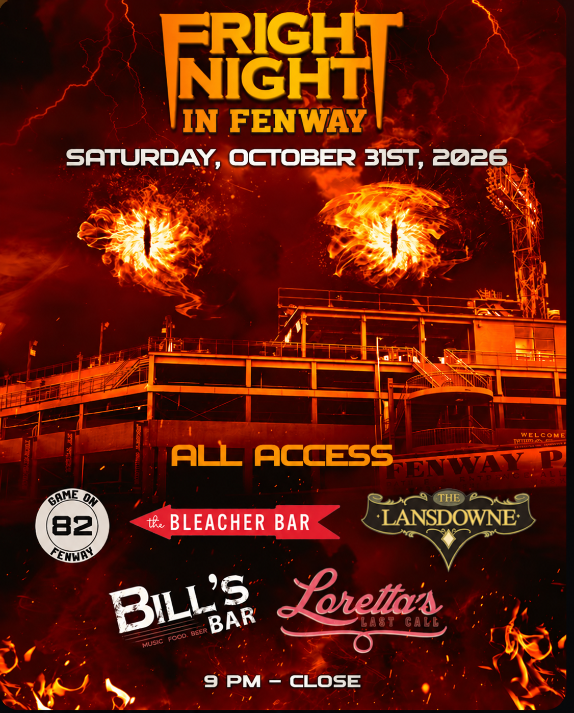 FRIGHT NIGHT IN FENWAY - ALL ACCESS BAR PASS 10/31