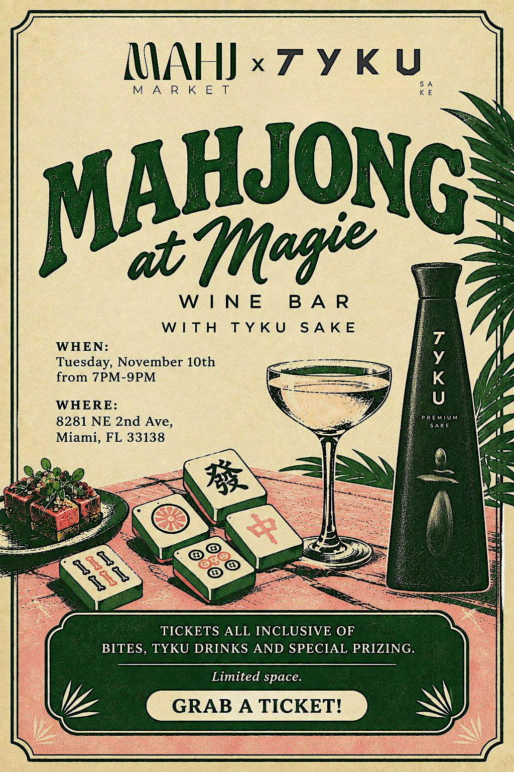 Mahjong at Magie Wine Bar Presented by TYKU Sake