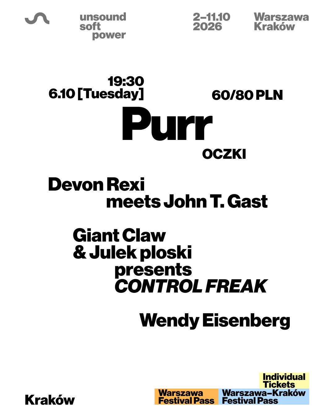 Unsound Warszawa 2026: PURR - Devon Rexi & John T. Gast / Wendy Eisenberg + more