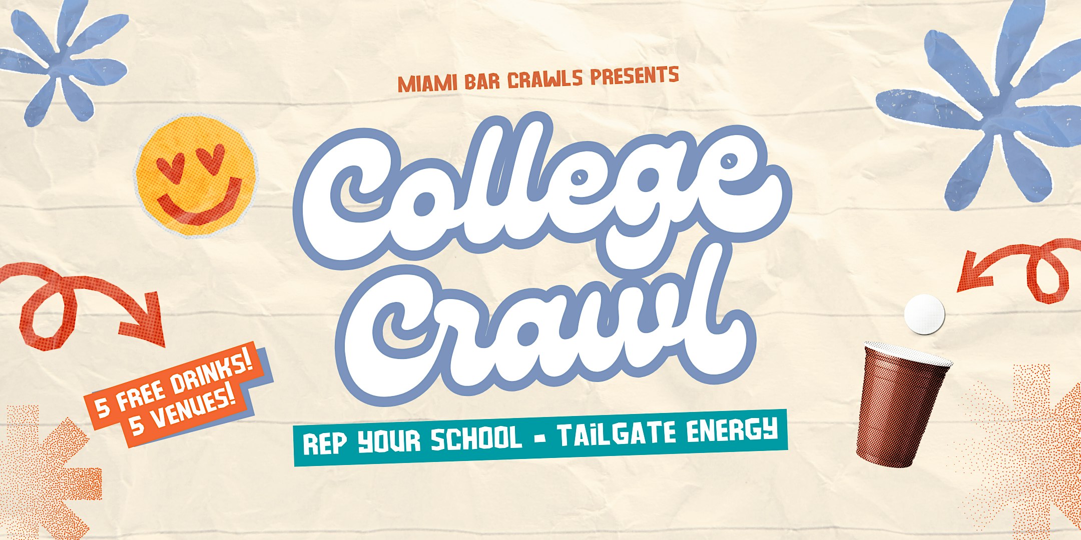 5th Annual College Bar Crawl in Brickell! 5 Free Drinks!
