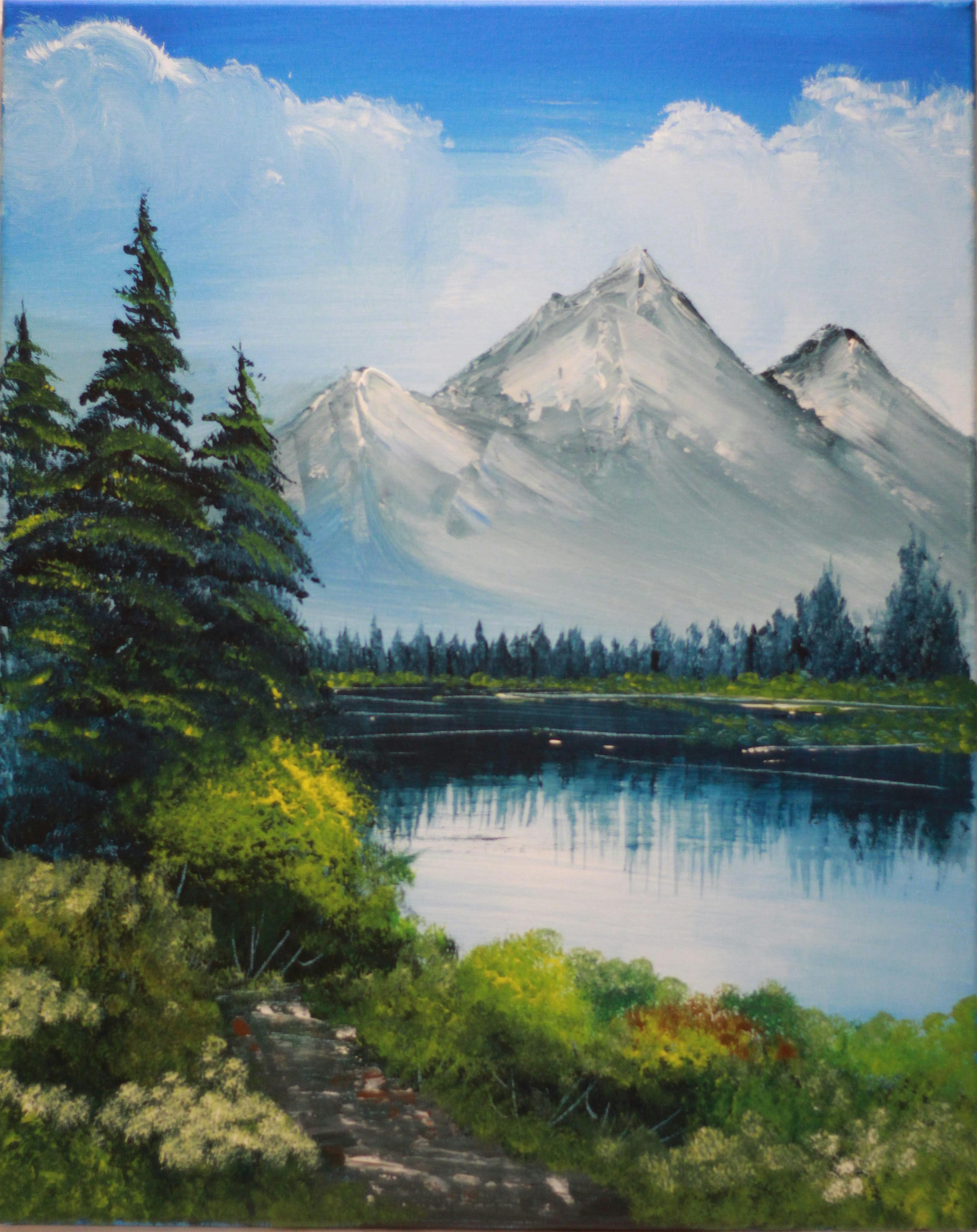 Paint n Chill(Epsom)Free Welcome Drink + Dessert:  Bob Ross Snowy Mountains