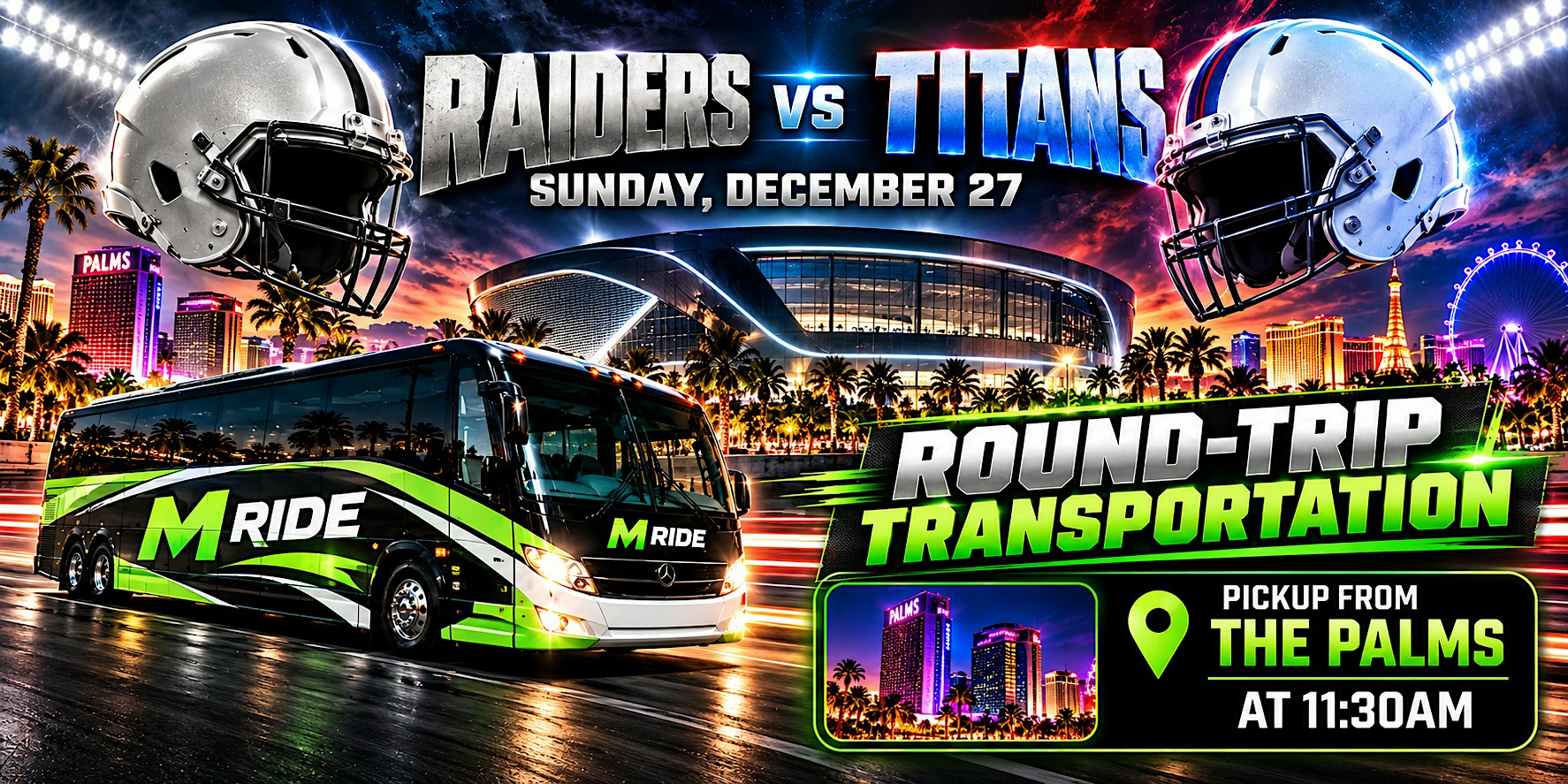 Las Vegas Raiders vs Tennessee Titans ROUNDTRIP SHUTTLE FROM THE PALMS