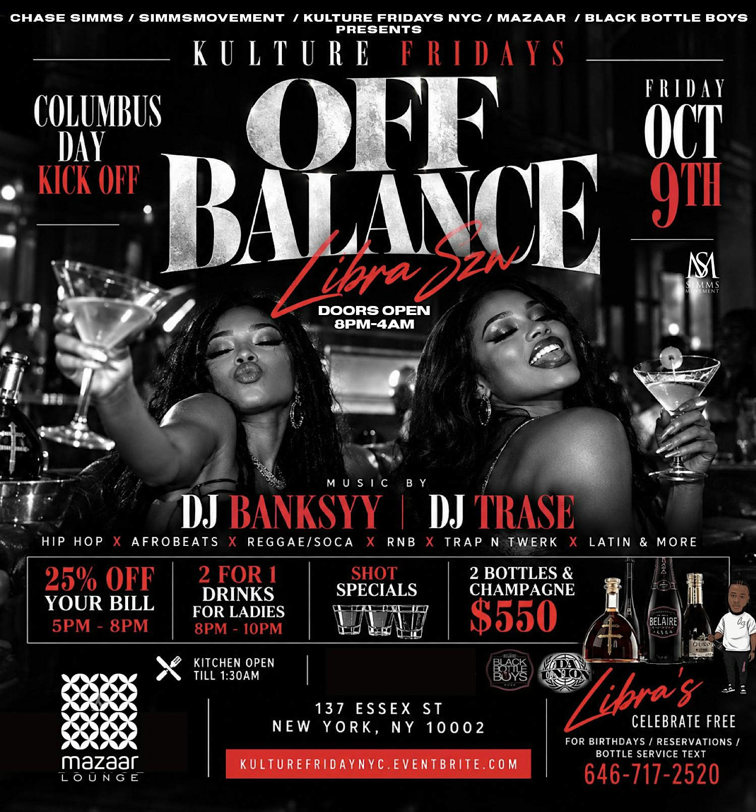 Kulture Friday NYC Off Balance Libra Party HipHop Reggae Afrobeat soca