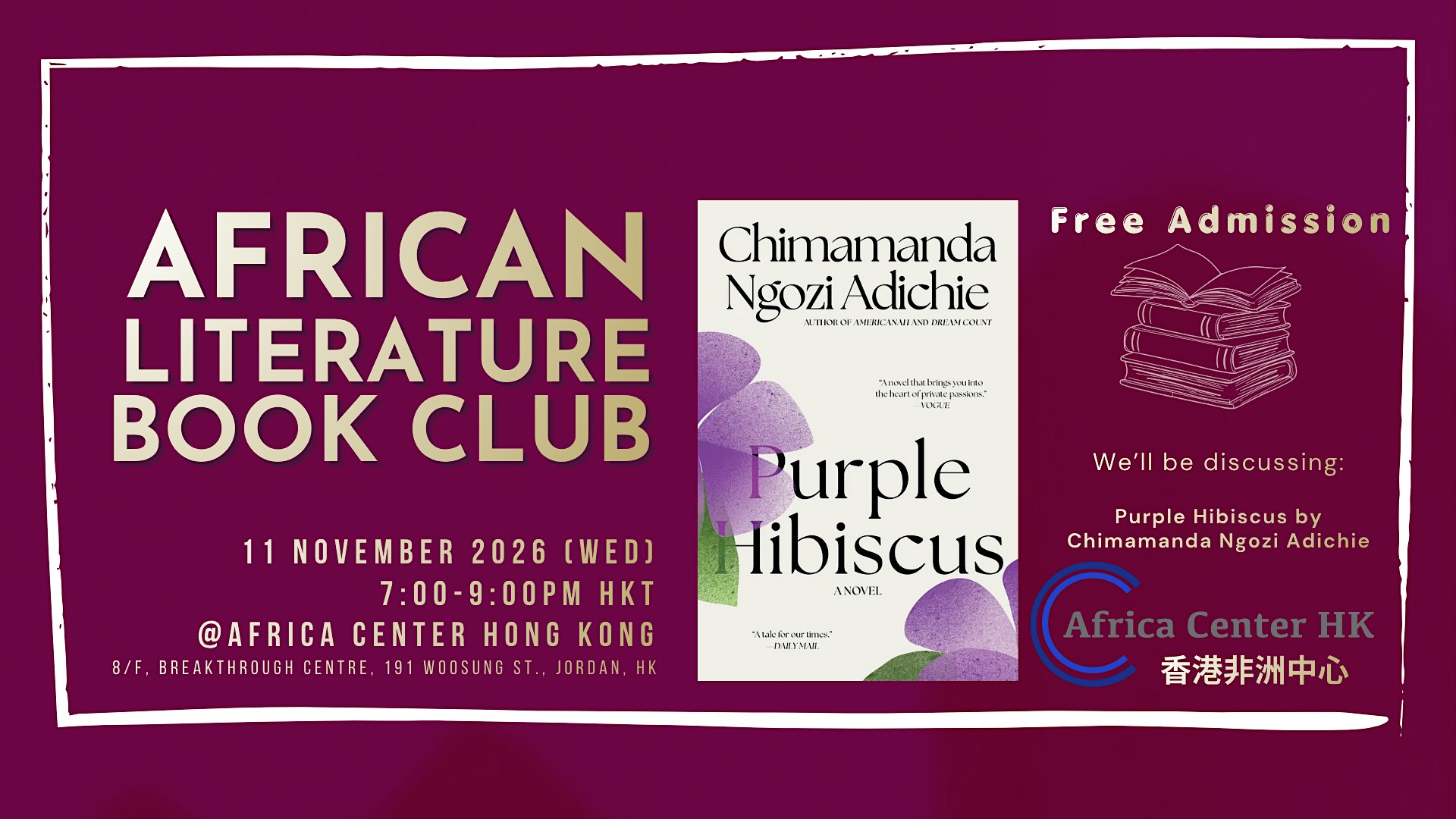African Literature Book Club: Purple Hibiscus by Chimamanda Ngozi Adichie