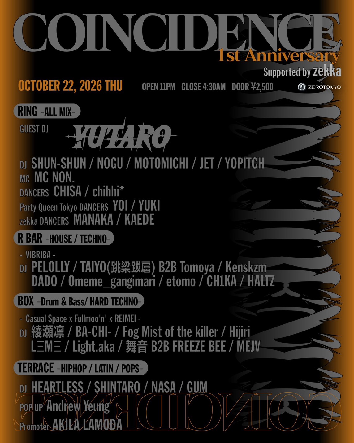 COINCIDENCE - 1st Anniversary - Supported by zekka - ALL MIX / HOUSE / TECHNO / Drum&Bass -