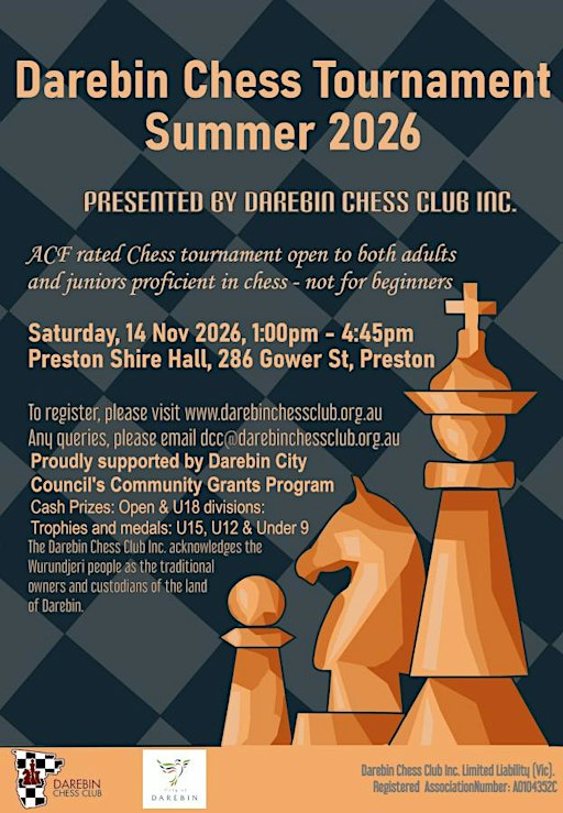 Darebin Chess Club, Summer 2026 Tournament (Allegro)