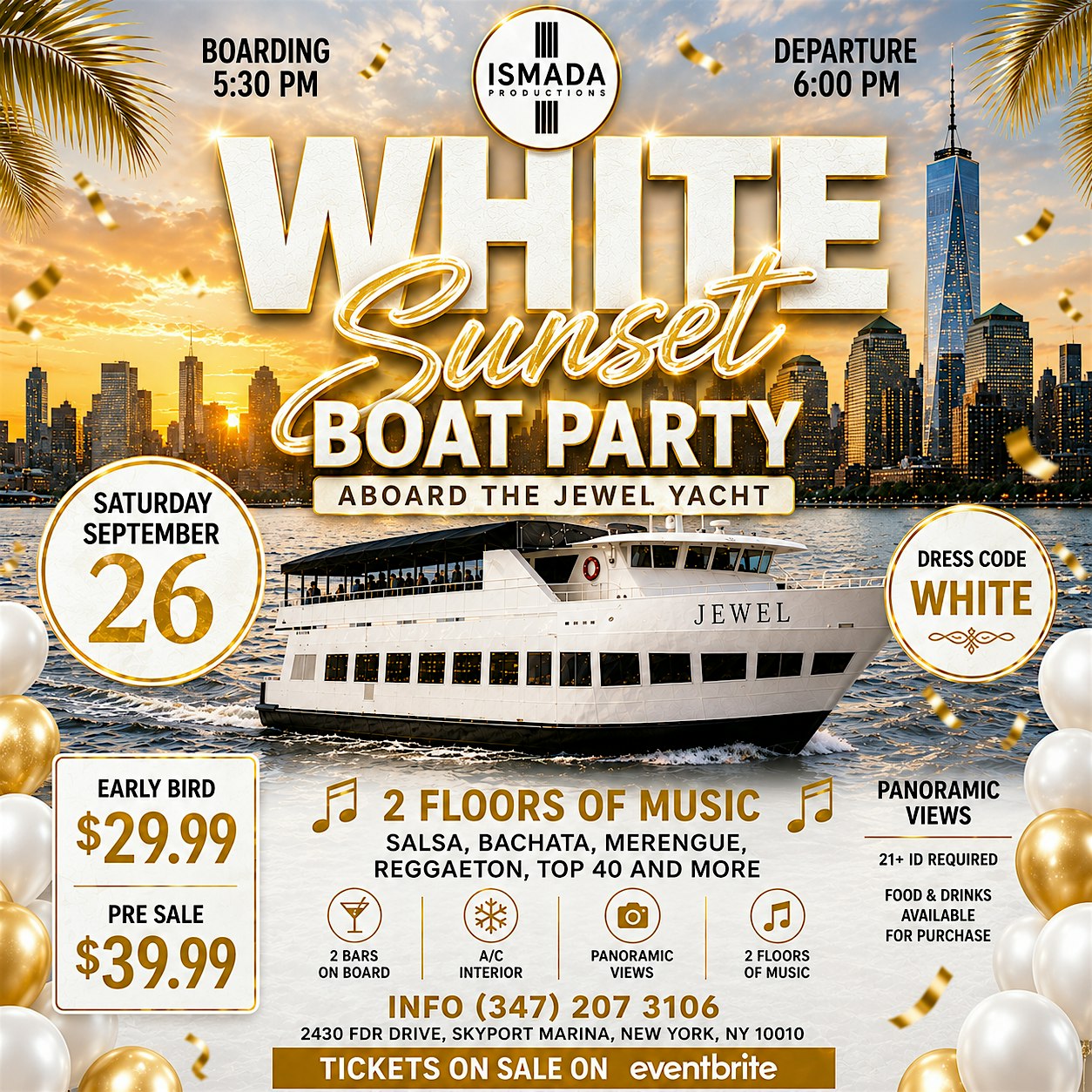 Sunset White Boat Party NYC | Aboard The Jewel Yacht |