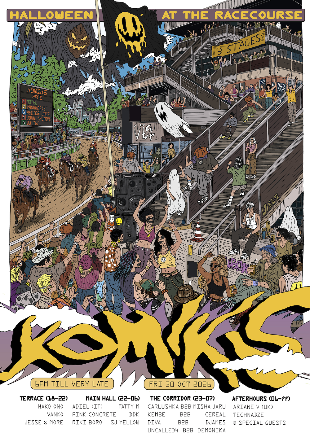 Komiks Warehouse Rave: Halloween with Adiel ☆ 3 Stages at The Racecourse ☆