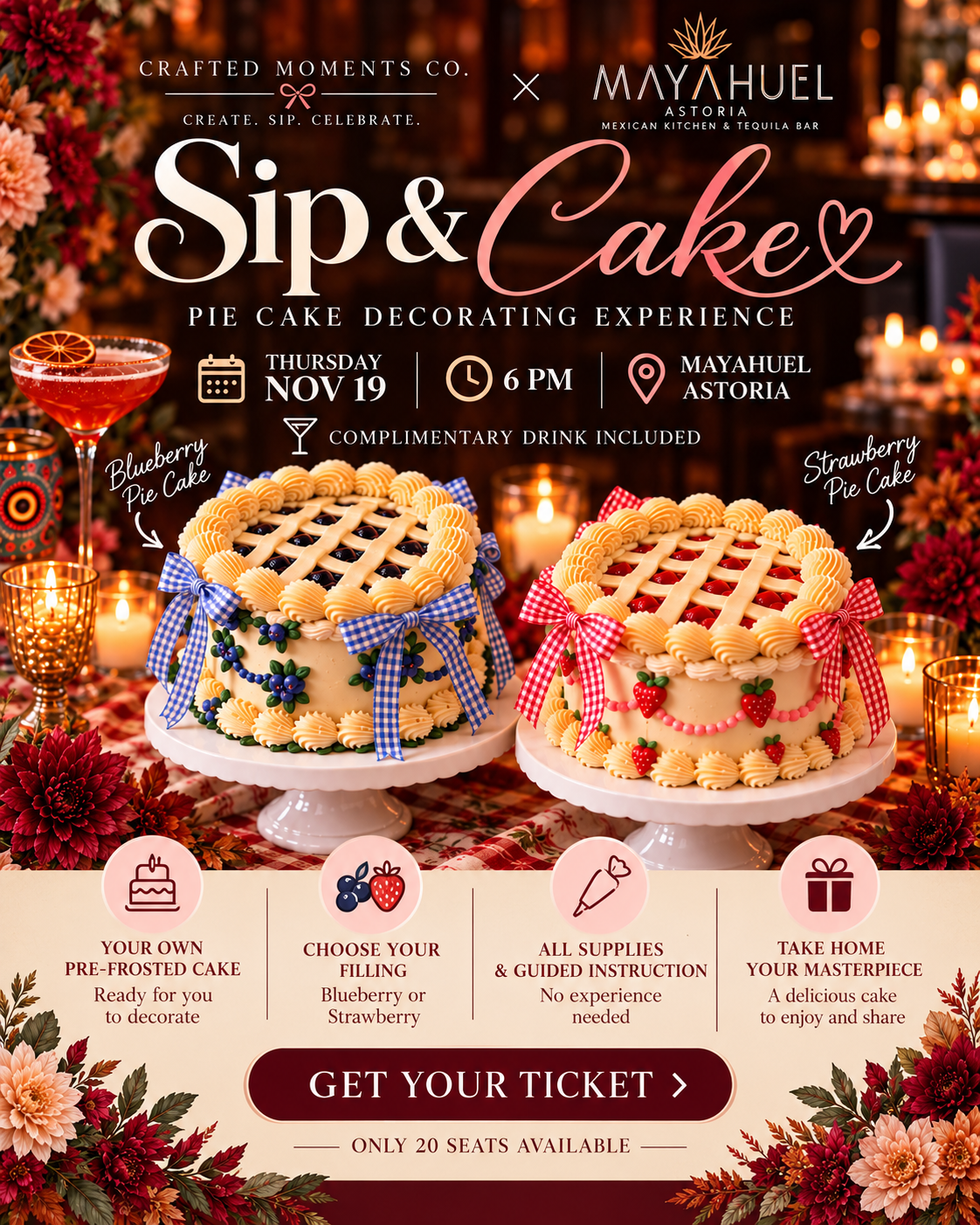 Sip & Cake 🥧🍸 | Thanksgiving Pie Cake Decorating Experience