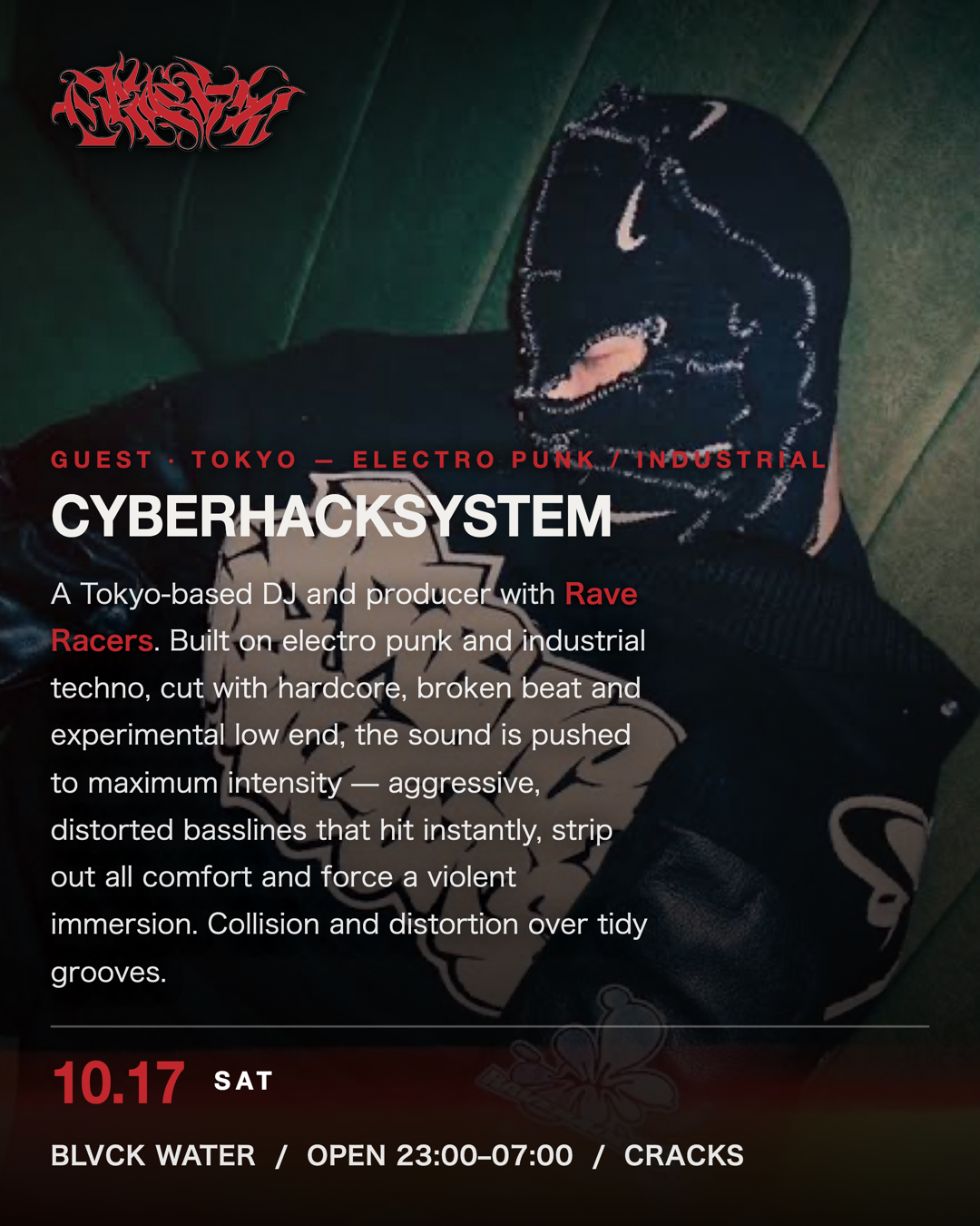HARD TECHNO 'CRACKS' invites CYBERHACKSYSTEM(from Tokyo) with FENGX2, Shuk00, inudog system
