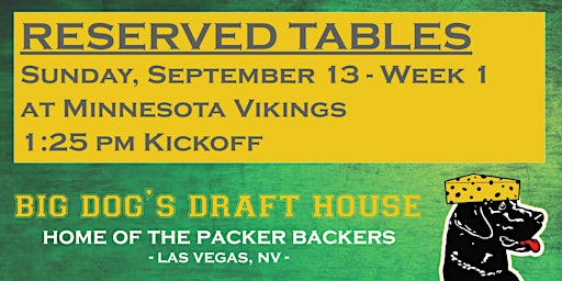 Draft House-Week 1 Packer Game Reserved Tables (Vikings 1:25 pm Kickoff)