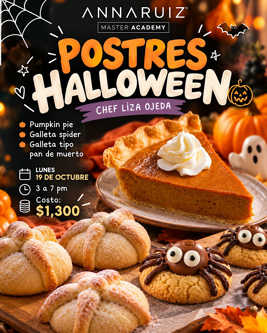 Postres de  Halloween con la Chef Liza Ojeda en Anna Ruíz Academy