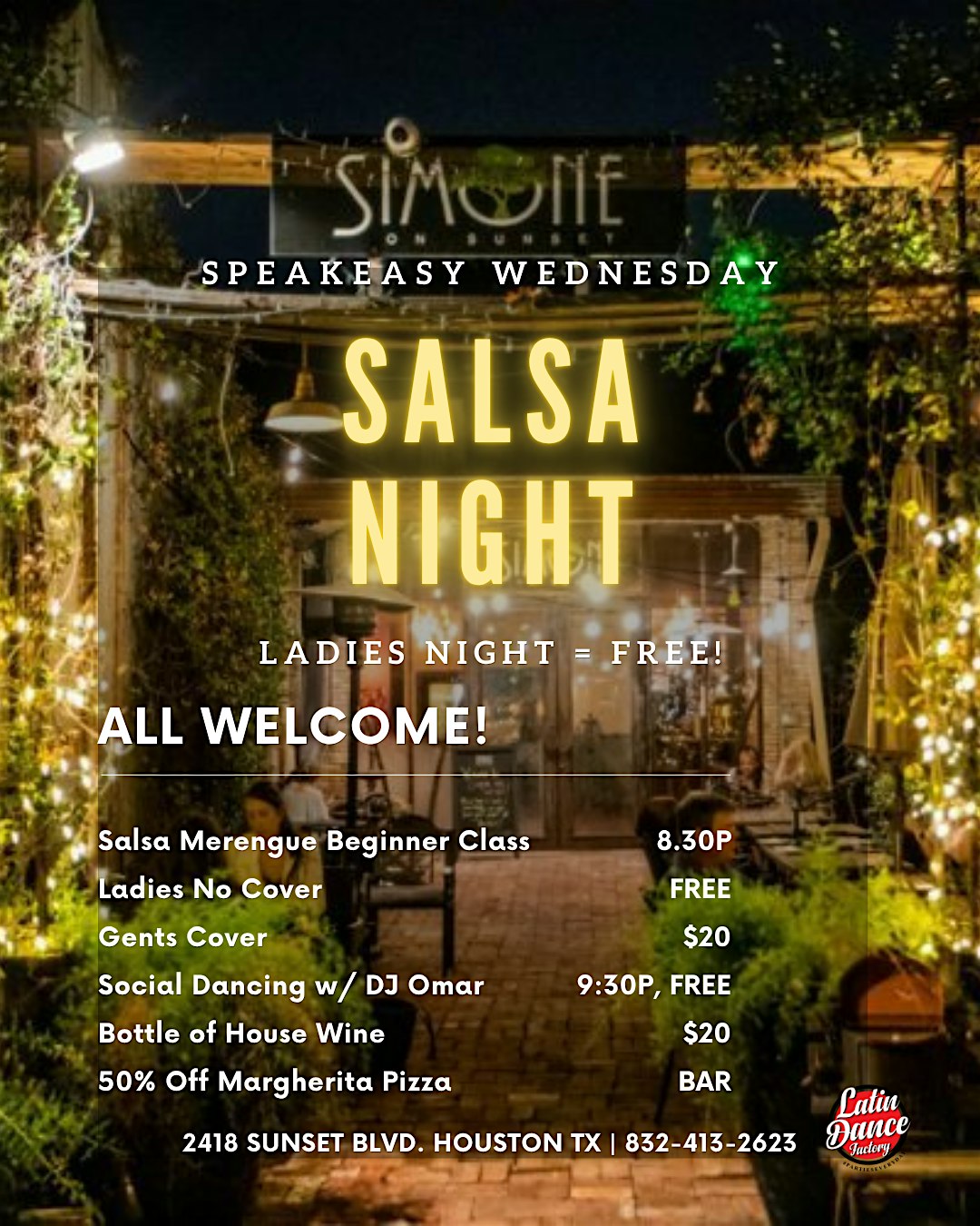 FREE* Thanksgiving Salsa Night at Simone | Wednesday in Houston 11/25