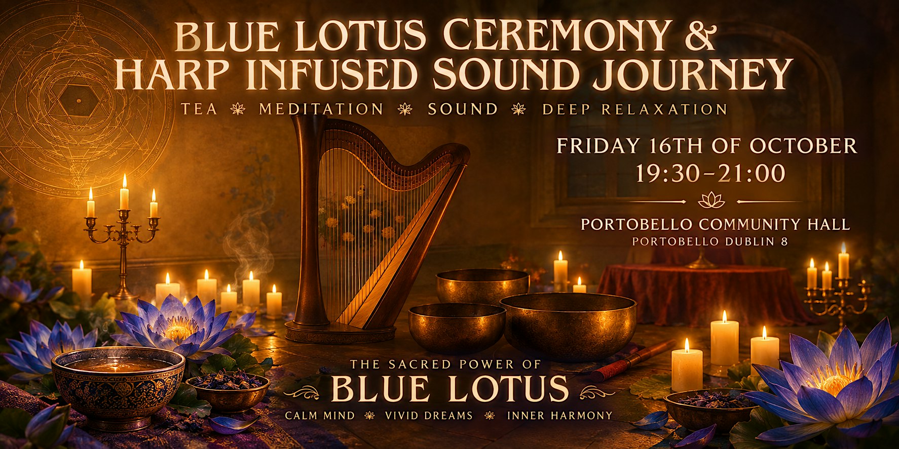 Life Harp Sound Bath infused with Blue Lotus tea Ceremony in Dublin 8