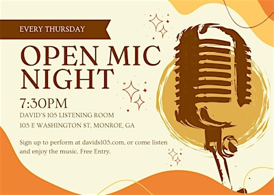 Open Mic Night in Monroe, GA at David’s 105 Listening Room