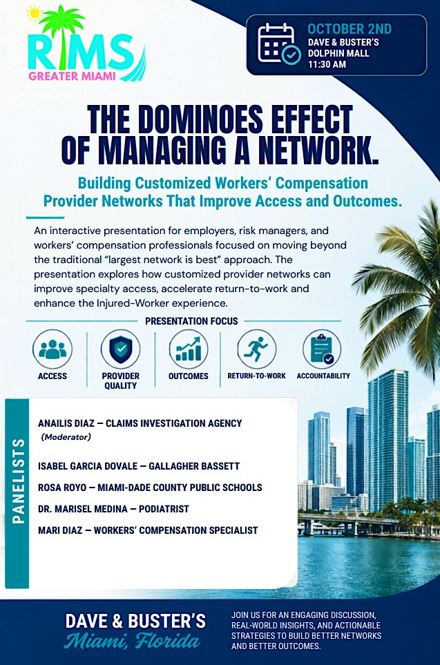 Greater Miami RIMS - October:  The Dominoes Effect of Managing a Network