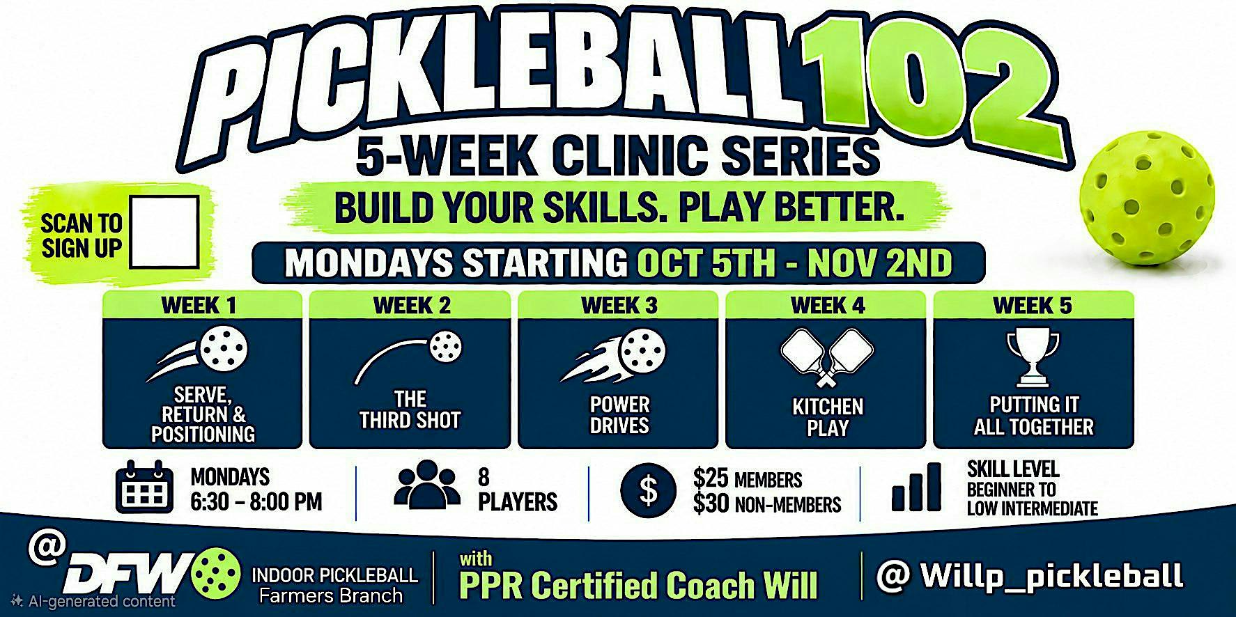 Pickleball 102 with Certified PPR Coach Will