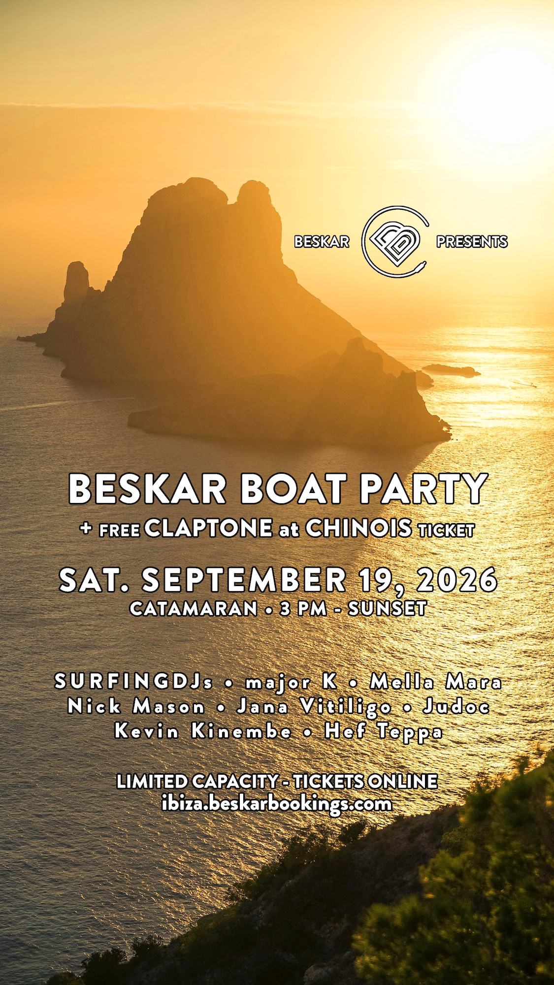 Beskar Ibiza Experience 2026: Catamaran Party + Claptone at Chinois