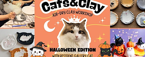 Cats&Clay - clay workshop in cat gallery with resident cat - Halloween