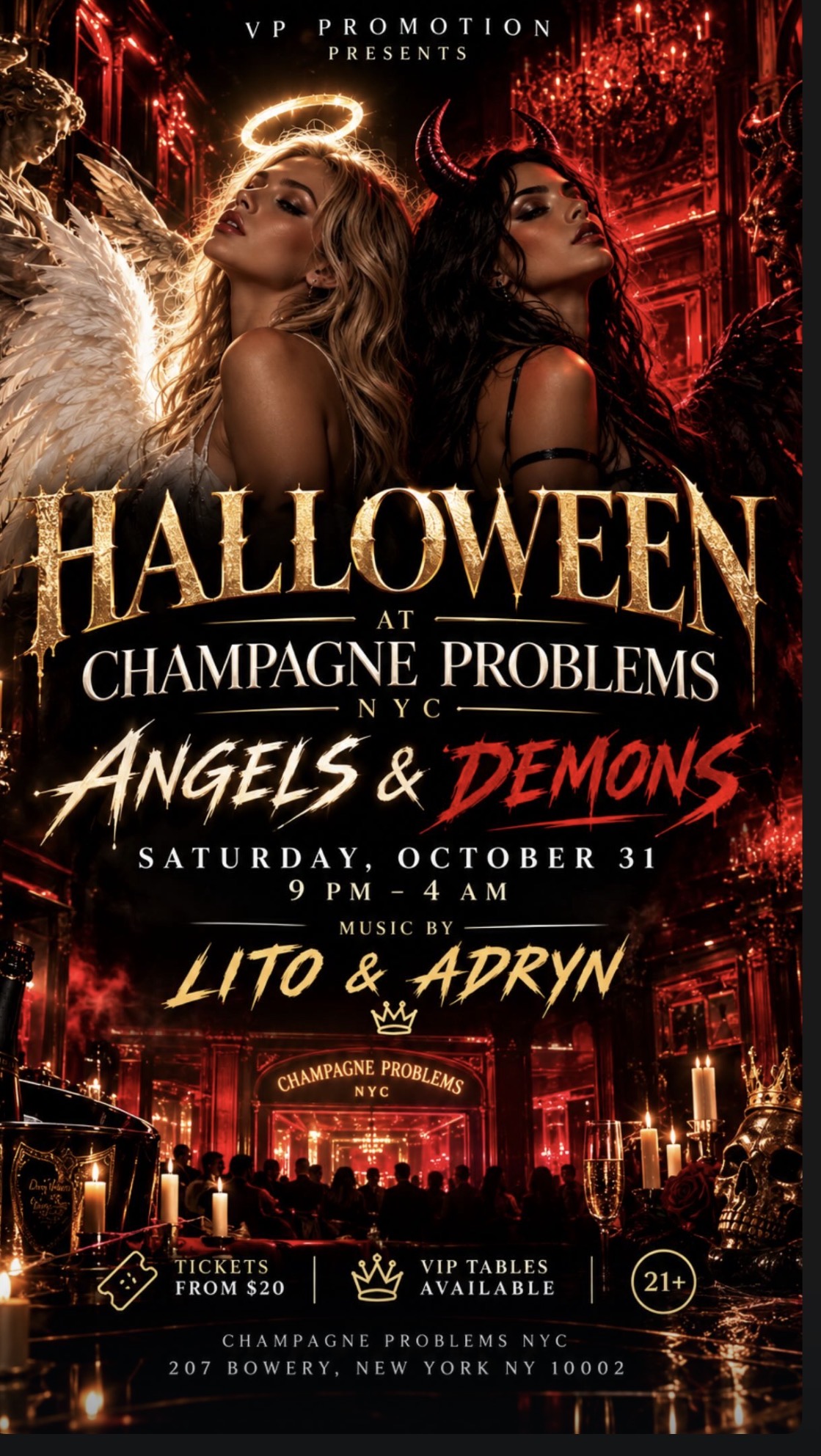 Halloween at Champagne Problems NYC: Angels & Demons