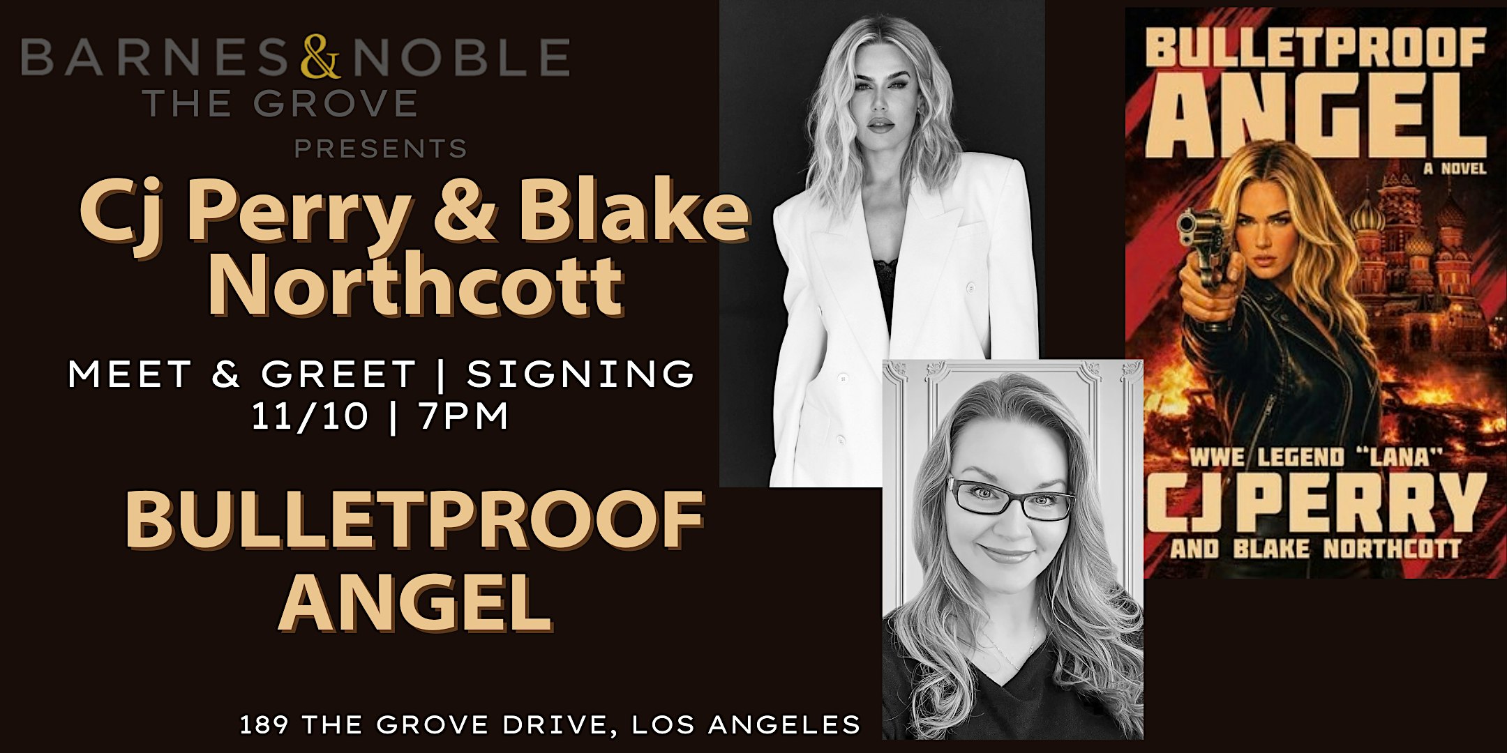 CJ Perry and Blake Northcott signs BULLETPROOF ANGEL at B&N The Grove