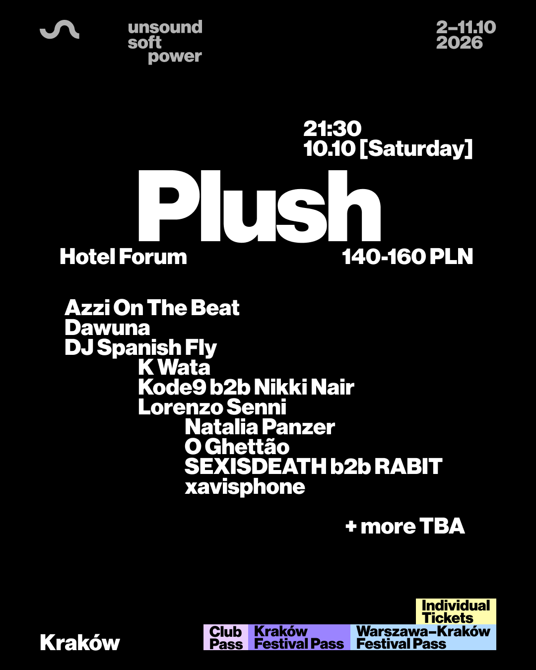Unsound Kraków 2026 PLUSH: Kode9 b2b Nikki Nair, DJ Spanish Fly, Lorenzo Senni, K Wata + more