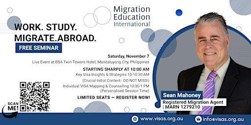 Nov 7 FREE SEMINAR: Work. Study.  Migrate. Abroad.