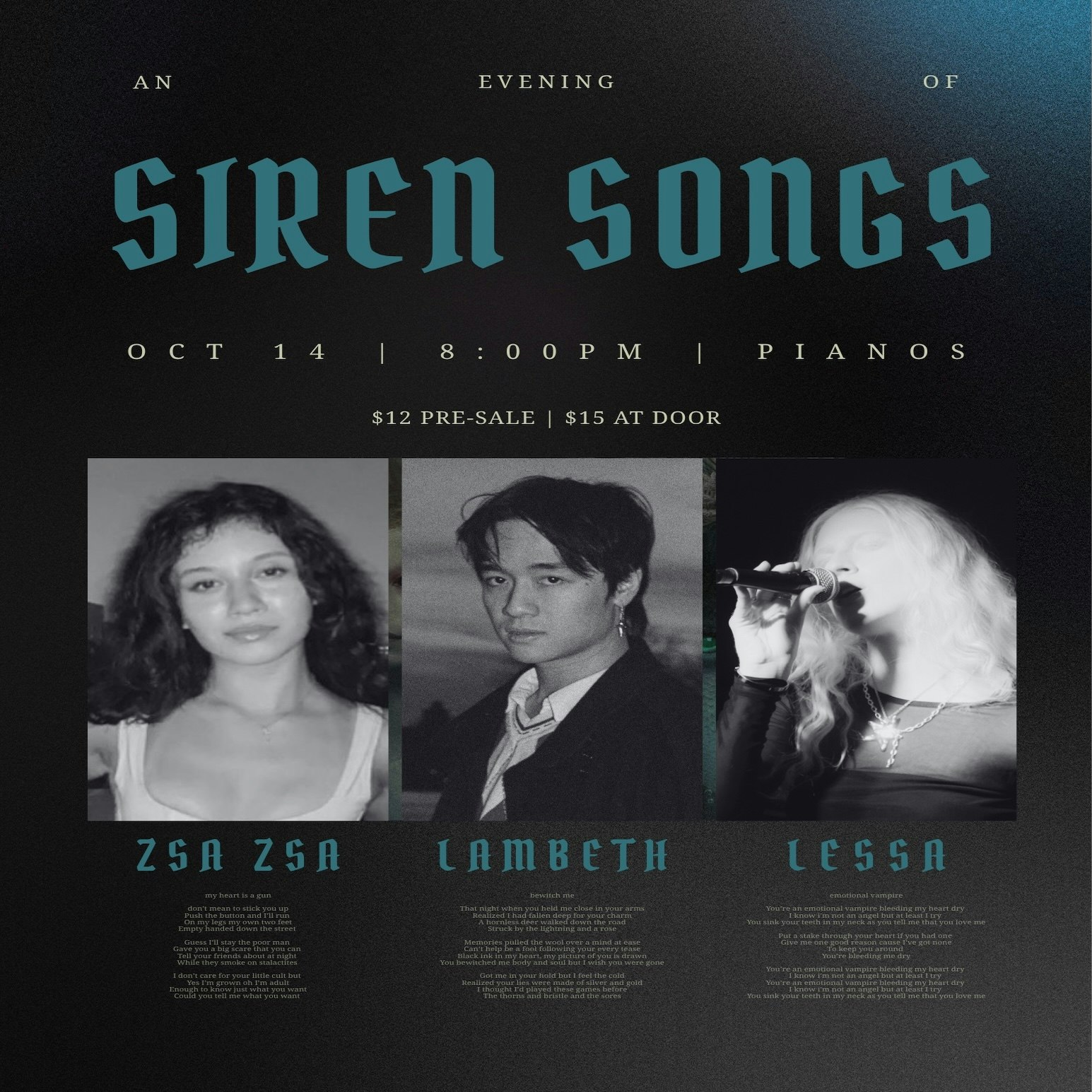 An Evening of Siren Sounds: Zsa Zsa • Lambeth • Lessa 