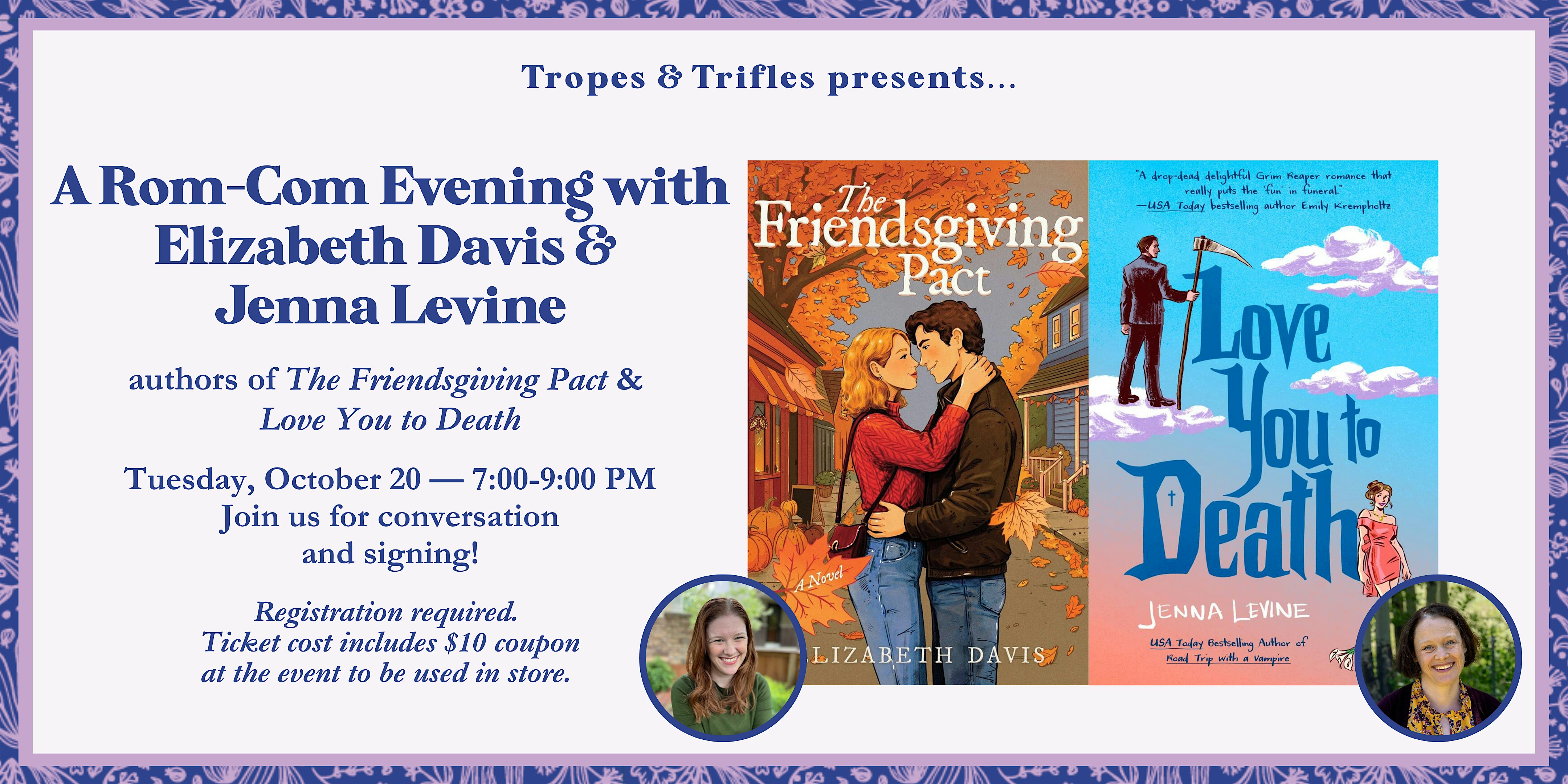 A Rom-Com Evening with Elizabeth Davis & Jenna Levine!