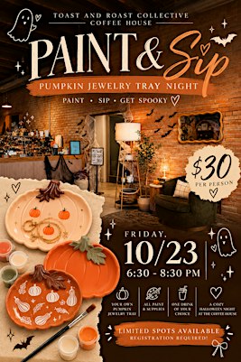 Halloween paint and sip-pumpkin jewelry tray