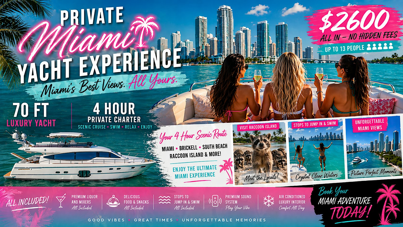 PRIVATE VIP Yacht Experience | 70FT Ferretti | Miami Skyline Cruise