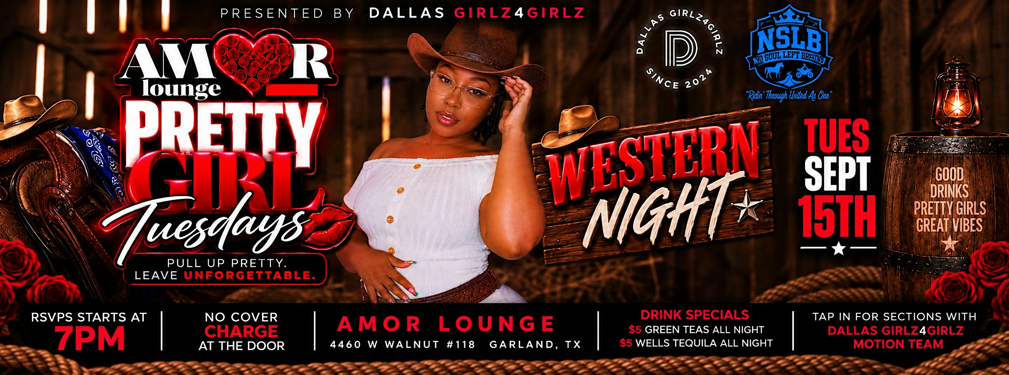 PRETTY GIRL TUESDAYS - Western Night at AMOR LOUNGE
