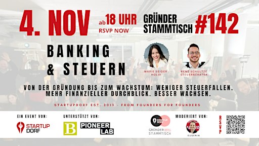 Gründerstammtisch No. 142 - Banking & Steuern für Startups