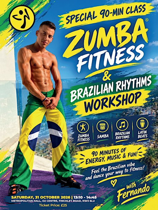 SPECIAL 90 MINS CLASS ZUMBA FITNESS & BRAZILIAN RHYTHMS WORKSHOP