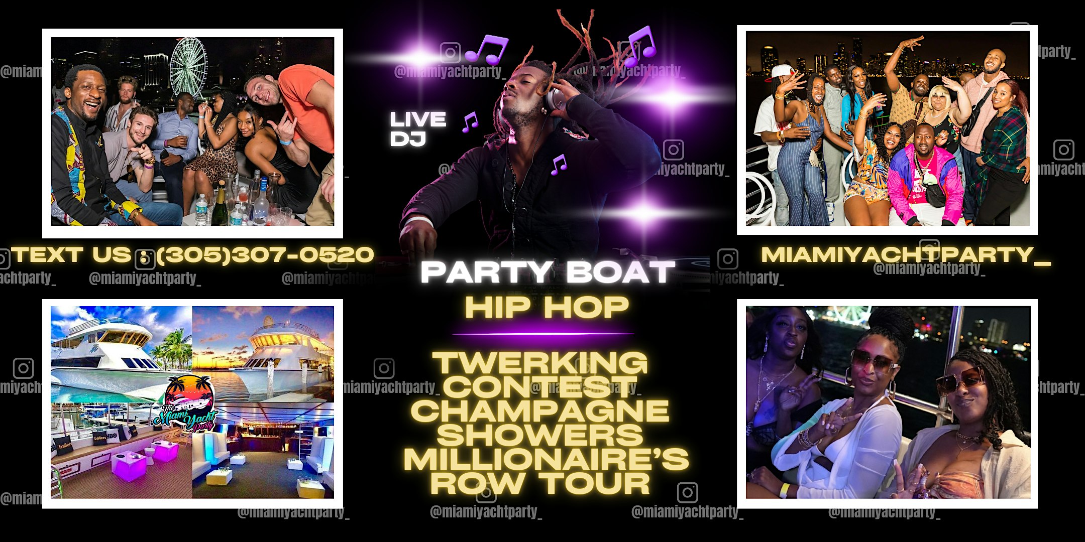 MIAMI  YACHT PARTY + HIP HOP PARTY YACHT+ FREE DRINKS + MIAMI BOOZE CRUISE