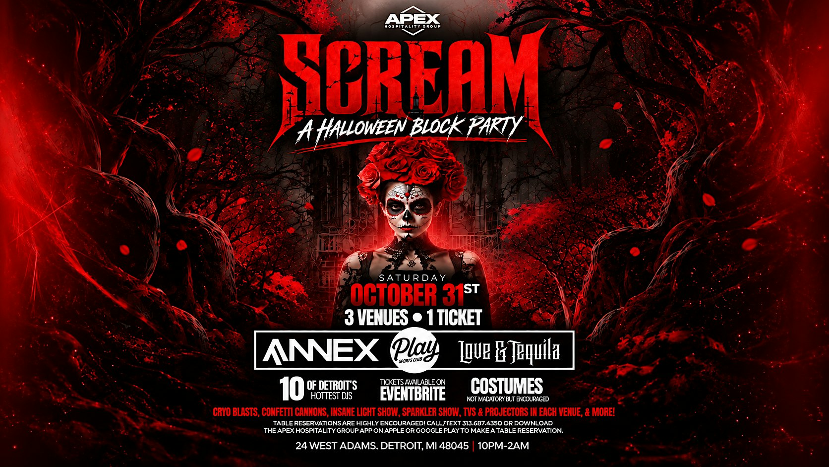 Scream, A Halloween Block Party on October 31. 3 venues, 1 ticket!