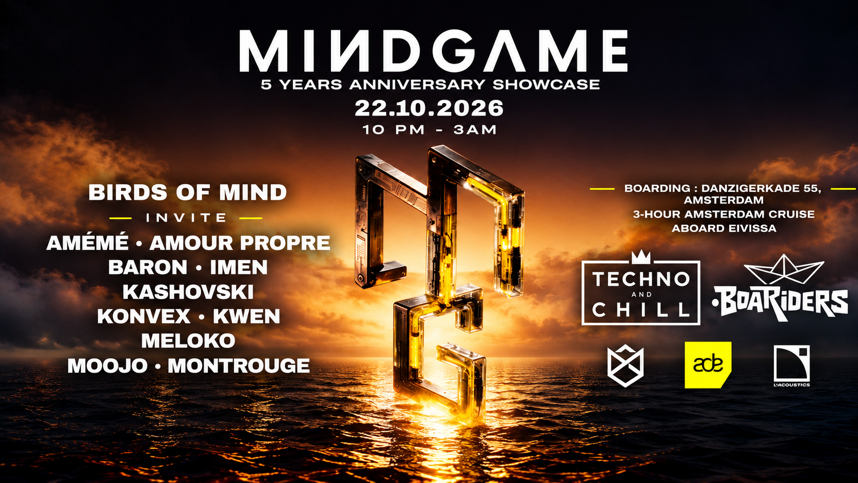 ADE Cruise - MINDGAME x Techno & Chill: Birds of Mind, AMÉMÉ, Moojo, Mont Rouge, Meloko & More