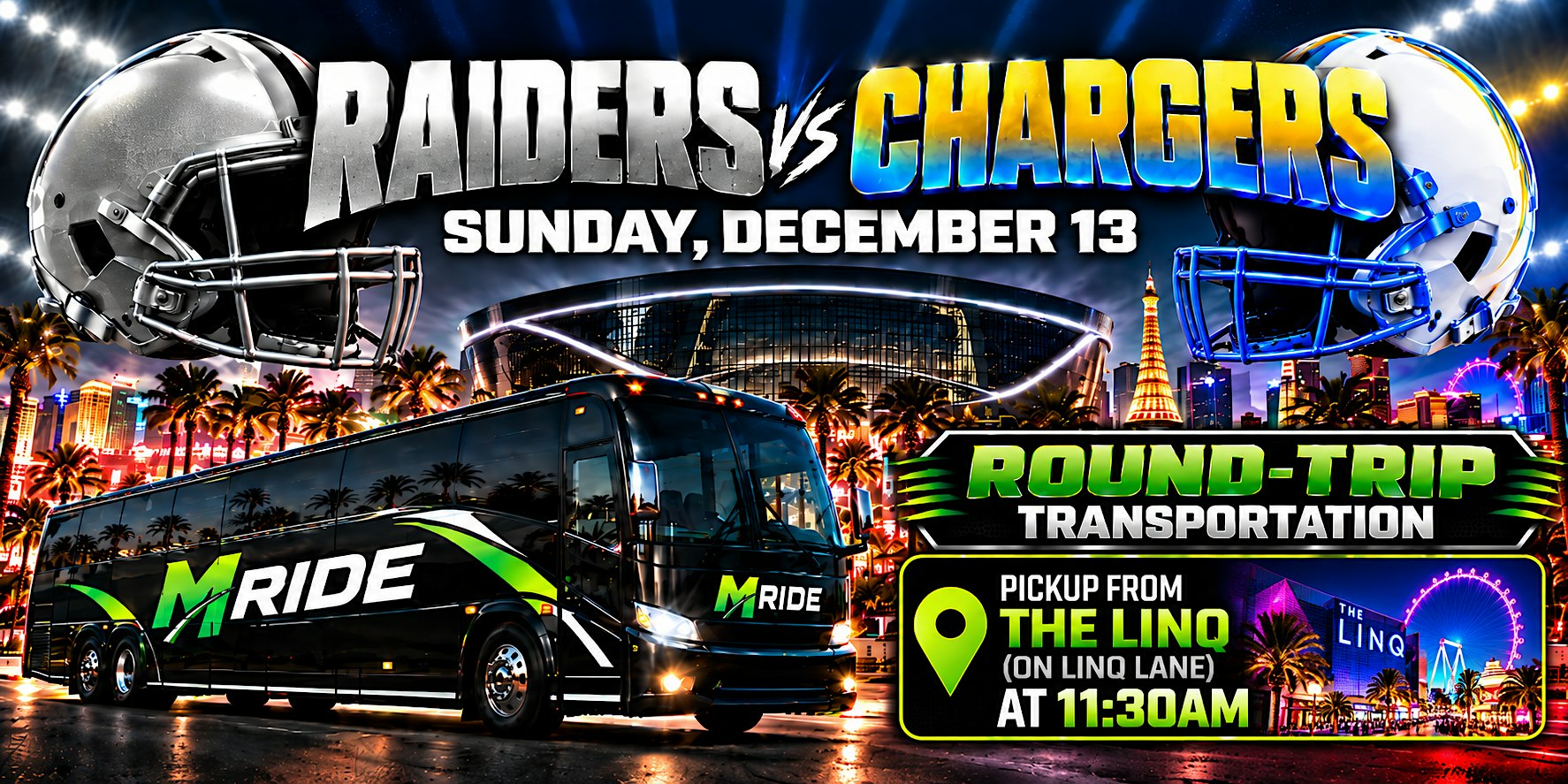 Las Vegas Raiders vs. Los Angeles Chargers ROUNDTRIP SHUTTLE FROM LINQ