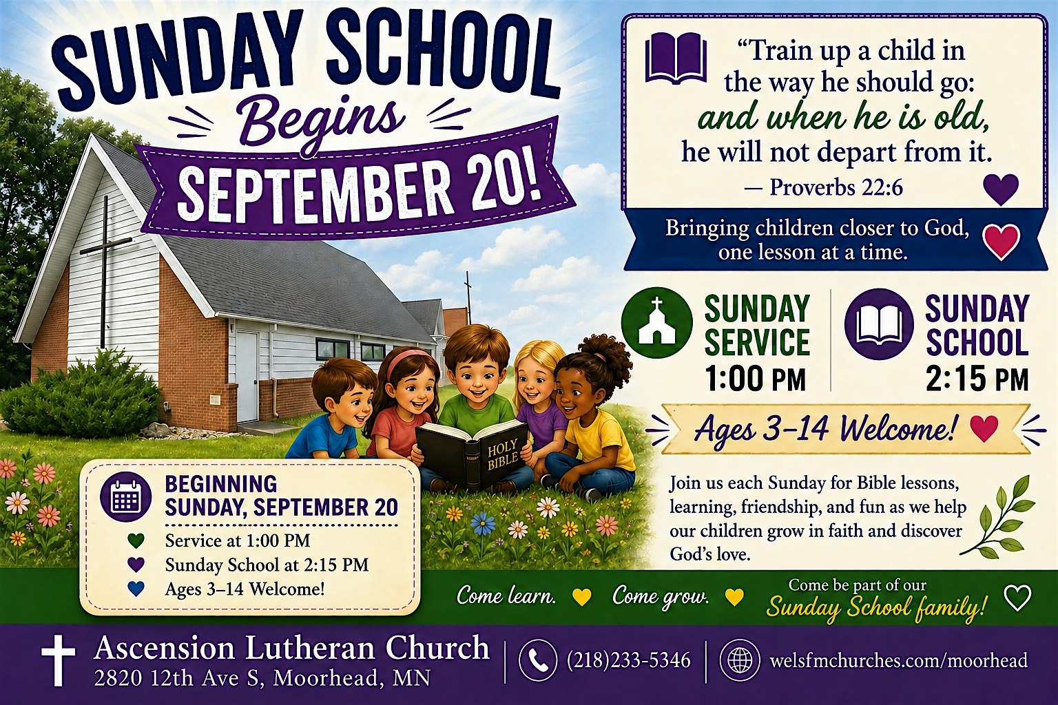 SUNDAY SCHOOL BEGINS SEPTEMBER 20 • AGES 3-14