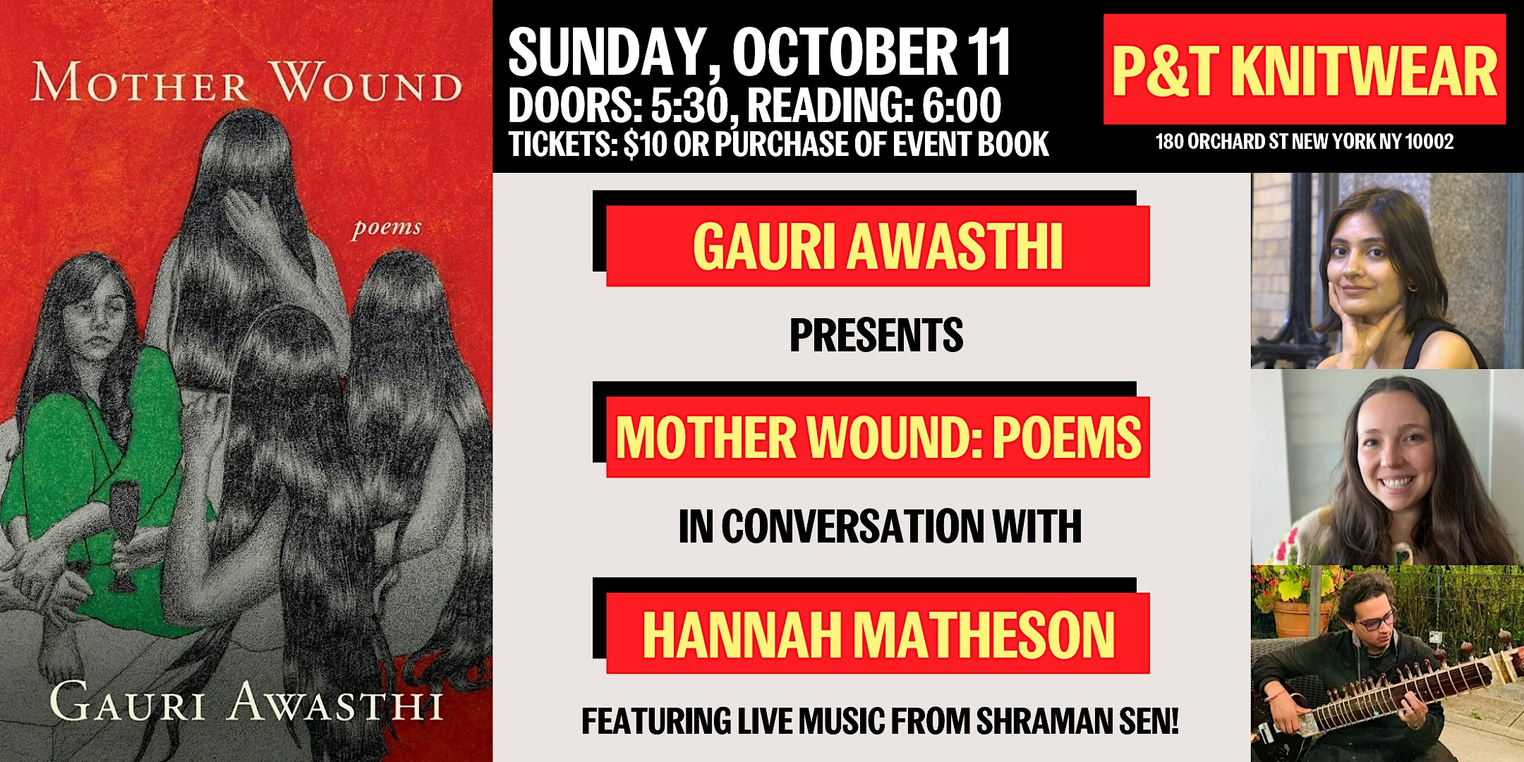 Gauri Awasthi presents Mother Wound: Poems, featuring live music!