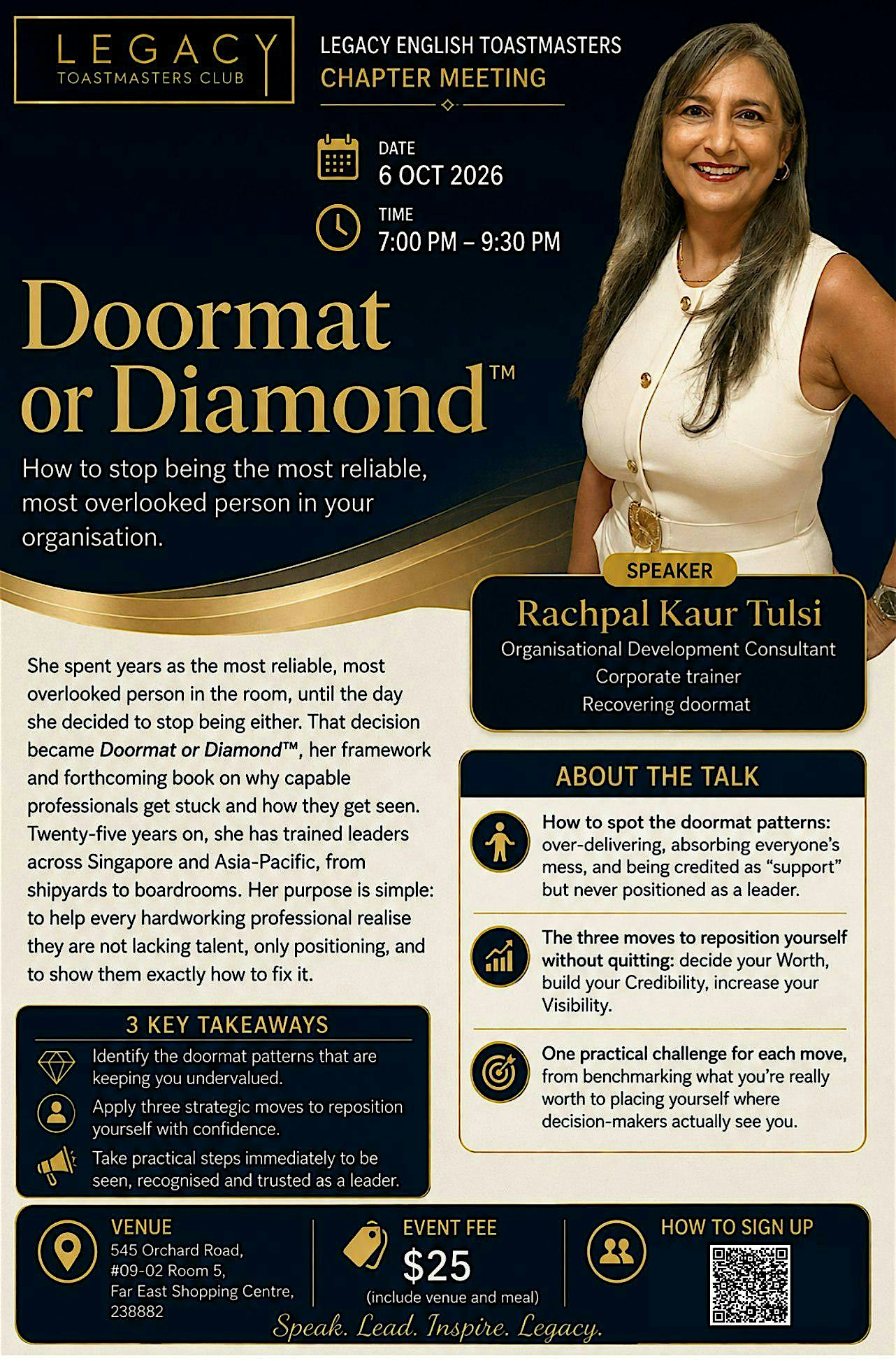 Legacy Toastmaster Meeting - Oct - Guest Speaker - Rachpal Kaur Tulsi