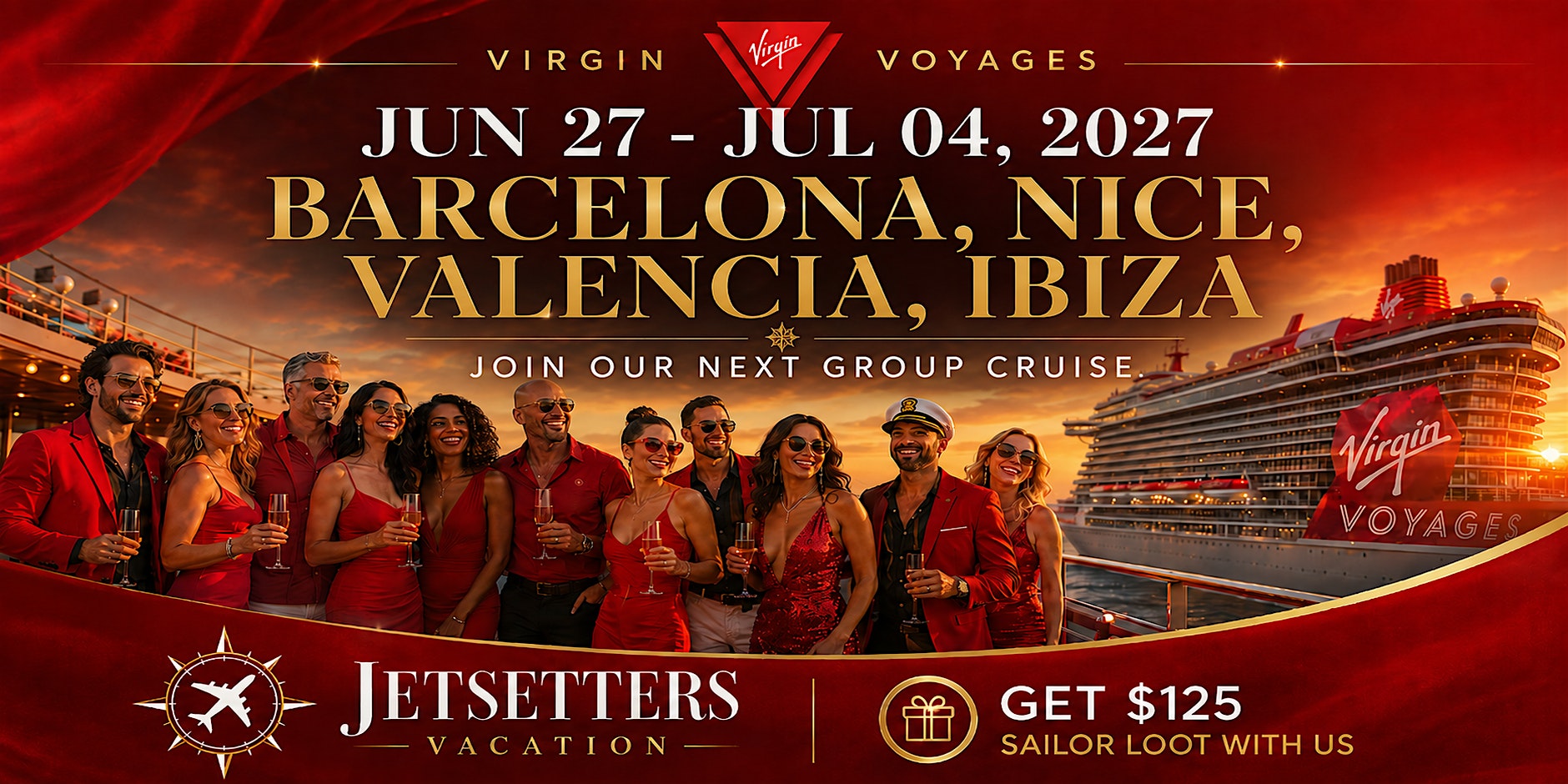 Virgin Voyages Group Cruise to Barcelona, Nice, Valencia and Ibiza