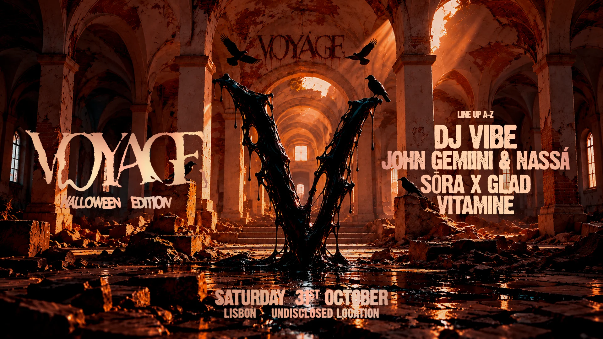 Este Halloween, a Voyage traz 8 horas de música eletrónica com DJ Vibe e muito mais.  Garante já o teu bilhete!