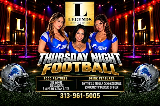 Thursday Night Football at Legends Detroit | 30 FT Video Wall