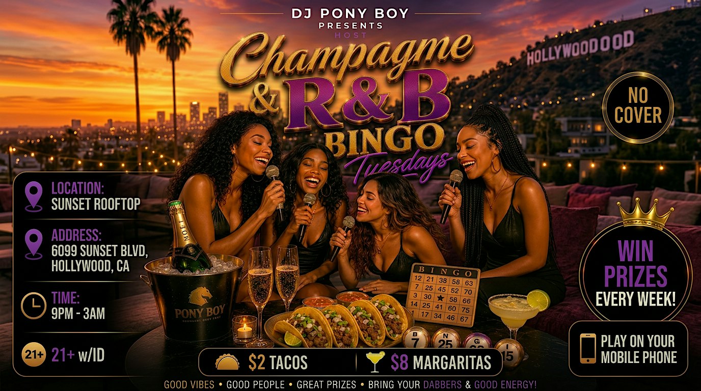 R&B Bingo Tuesdays — Every Tuesday at Sunset Rooftop