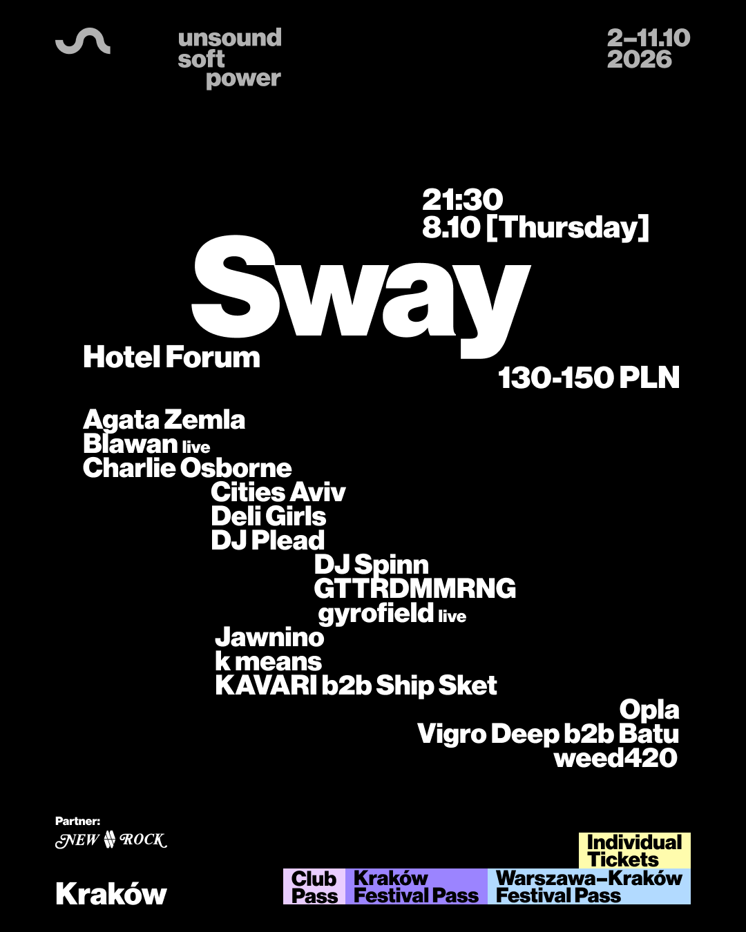 Unsound Kraków 2026 SWAY: Blawan / Vigro Deep b2b Batu, gyrofield, KAVARI b2b Ship Sket + more