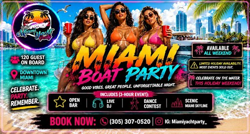 Miami Party Yacht Cruise – Hip-Hop, R&B & Latin Vibes | Open Bar + DJ