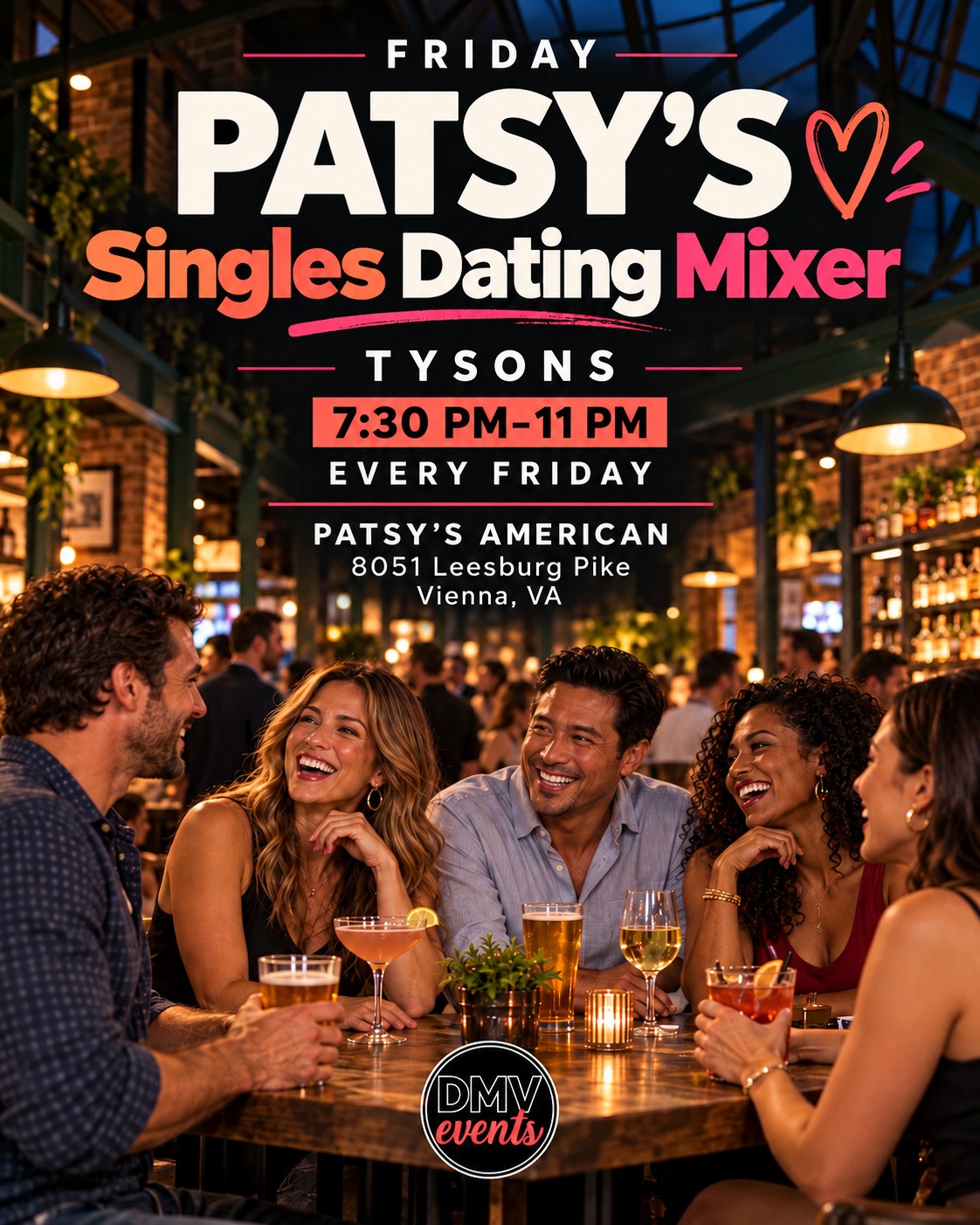 Friday Night Singles Dating Mixer at Patsy’s Tysons Corner