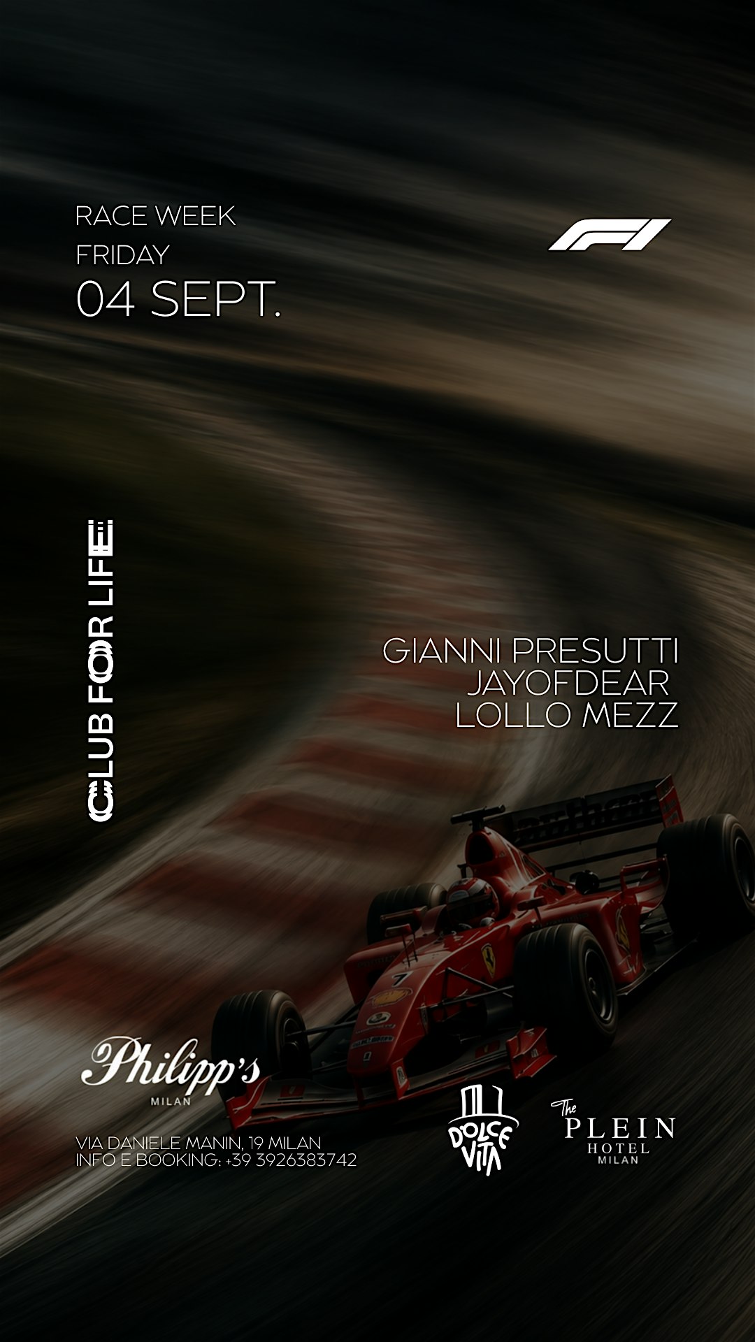 Friday, September 4th Clubforlife w// Dolcevita Society at Philipp’s Club
