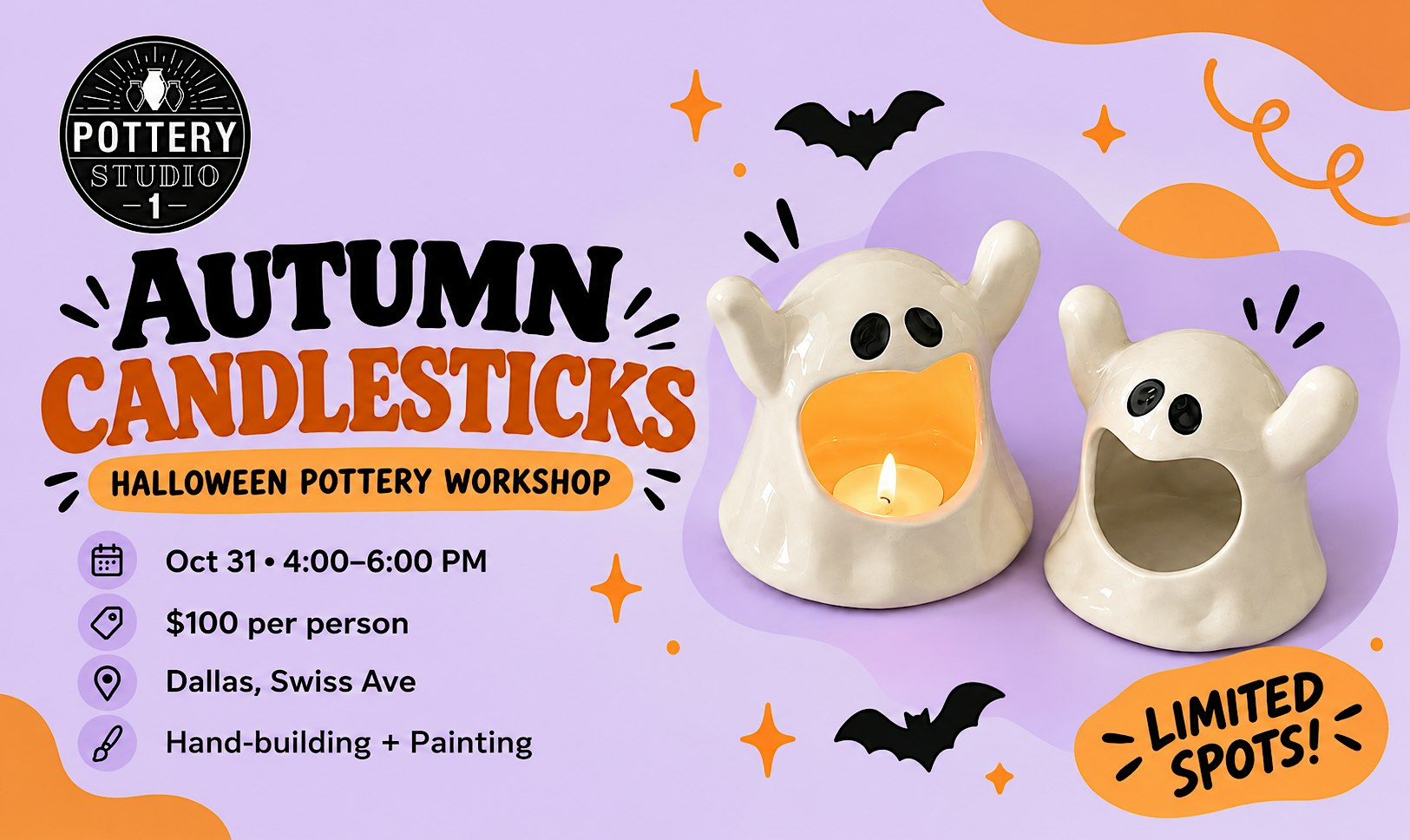 Halloween Pottery: Ghost Candleholders - Dallas